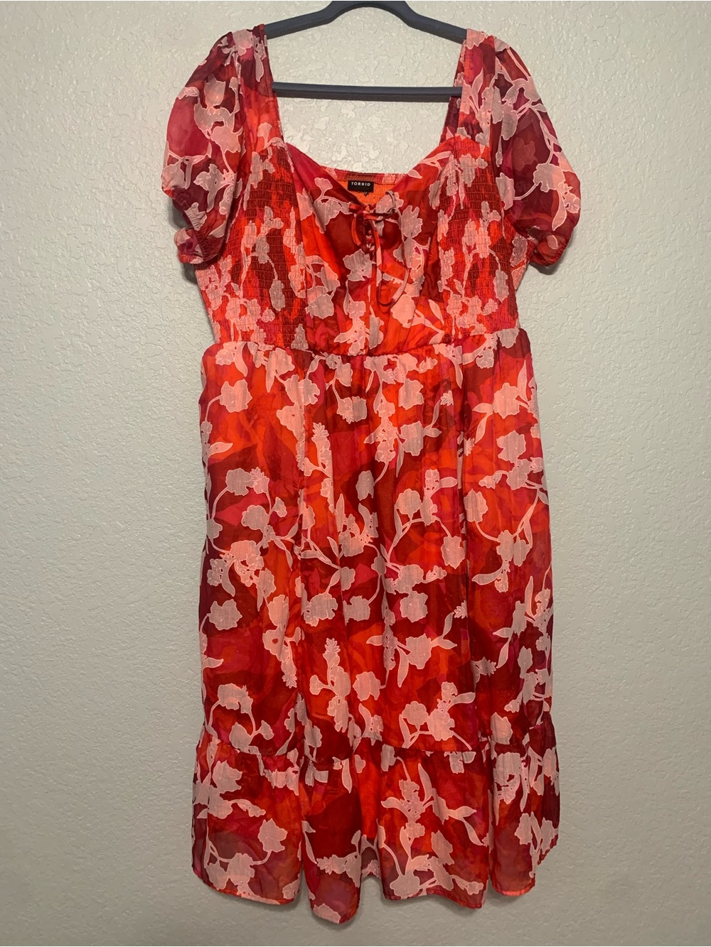 torrid Red & Pink Floral Midi Dress with Tie Front